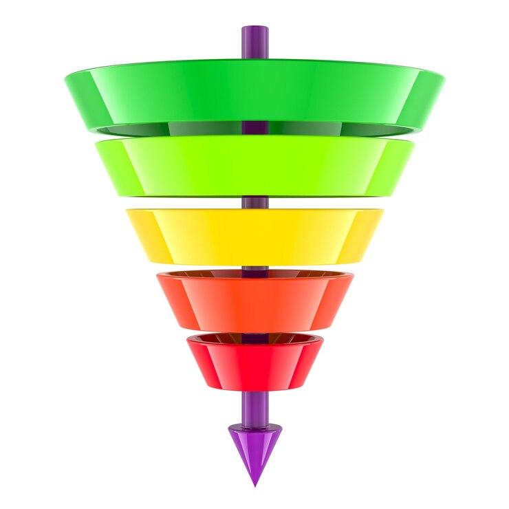 PSD renderização 3d de funil de marketing ou funil de vendas isolada em fundo transparente