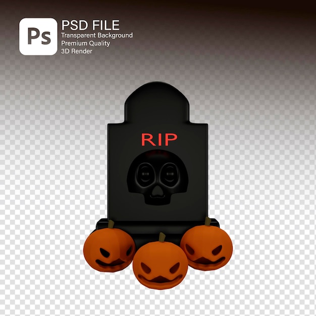 PSD renderização 3d de halloween com tombstone e abóboras