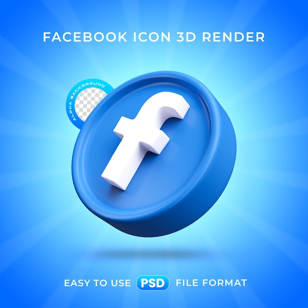 PSD renderização 3d de ícones de mídia social do logotipo do facebook