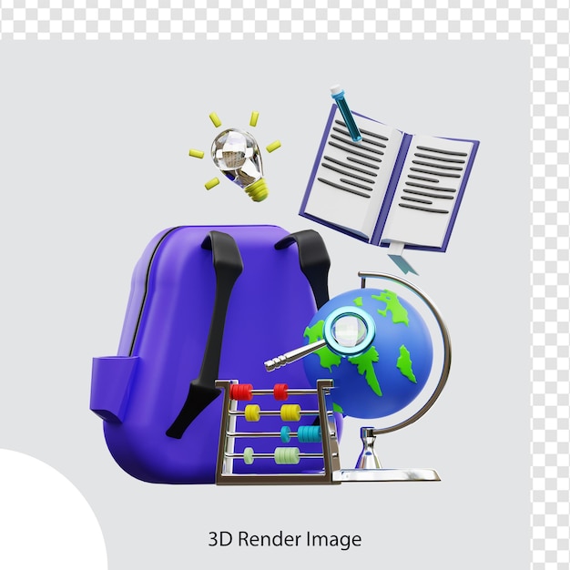 PSD renderização 3d de ilustração de educação escolar, usada para web, app, infográfico