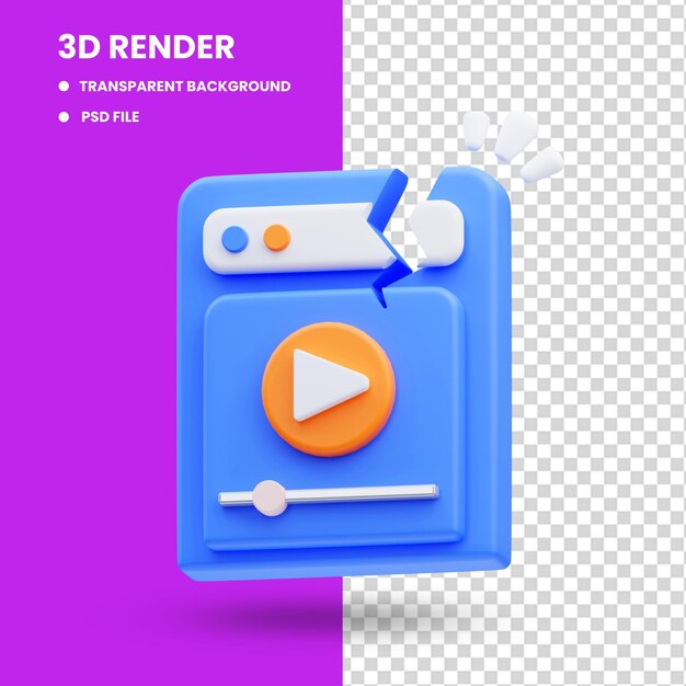 Renderização 3d de ilustração de ícone bonito de mídia corrupta, estado vazio