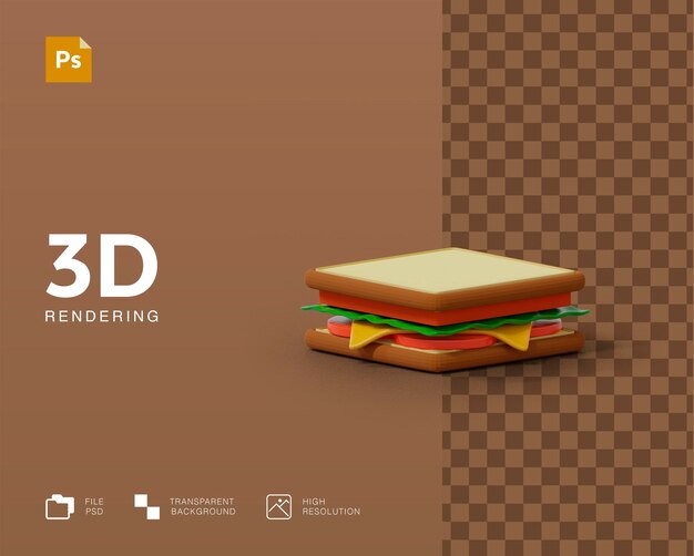 PSD renderização 3d de ilustração de sanduíche