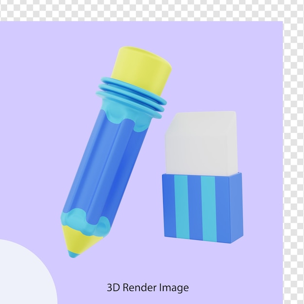 PSD renderização 3d de lápis com borracha