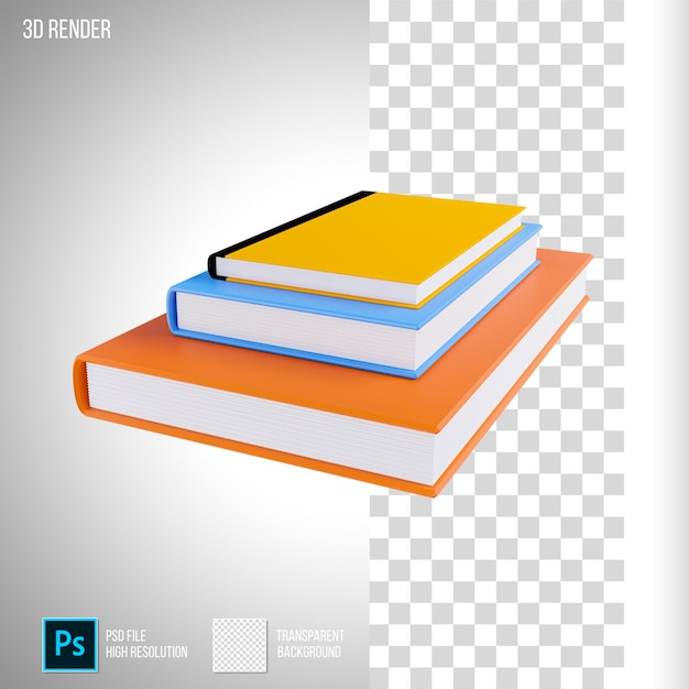 Renderização 3D de livros com fundo transparente
