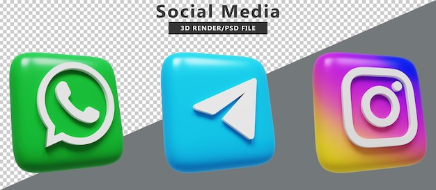 PSD renderização 3d de logotipos de ícones de mídia social psd premium