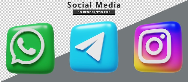 PSD renderização 3d de logotipos de ícones de mídia social psd premium