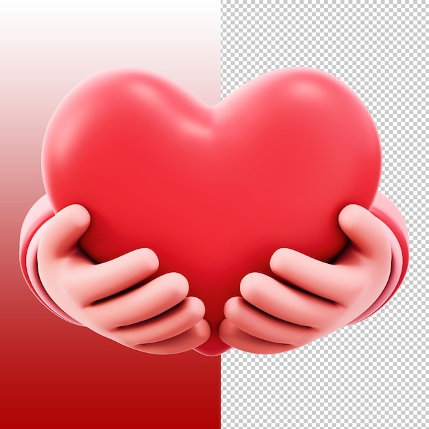 Renderização 3D de Mãos Amorosas segurando o Coração