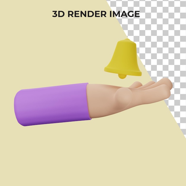 Renderização 3d de mãos com sino de notificação psd premium