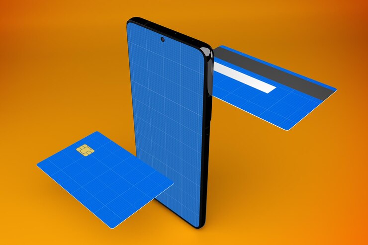 PSD renderização 3d de maquete de aplicativo de cartão de crédito