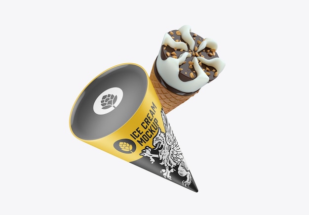 Renderização 3D de maquete de cone de sorvete