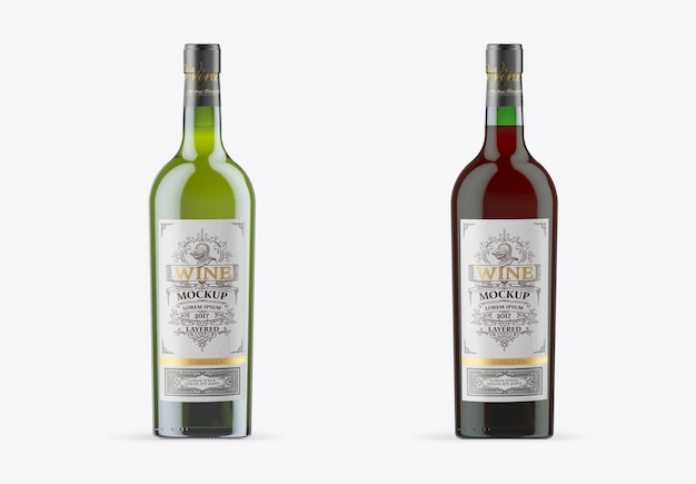 Renderização 3D de maquete de garrafa de vinho colorida