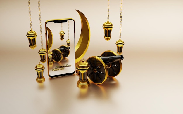 PSD renderização 3d de maquete de telefone especial do ramadã