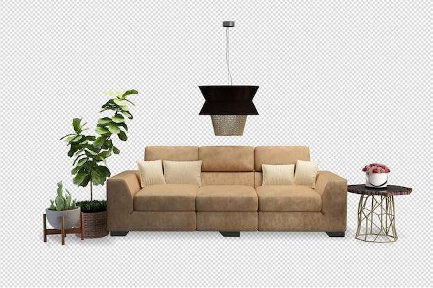 PSD renderização 3d de maquete interior do sofá isolada