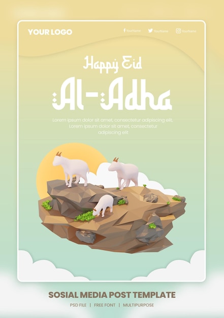 Renderização 3d de modelo de tema de pôster de mídia social eid al adha