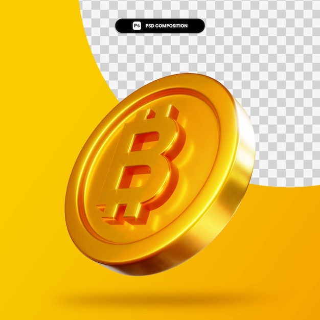 Renderização 3d de moeda bitcoin dourada isolada