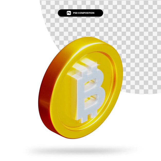 Renderização 3d de moeda bitcoin dourada isolada