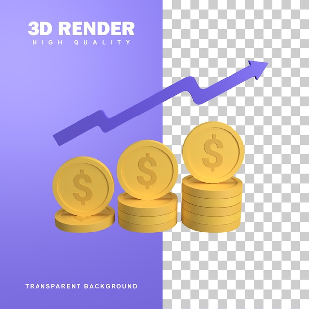 PSD renderização 3d de moeda de dólar com seta para cima