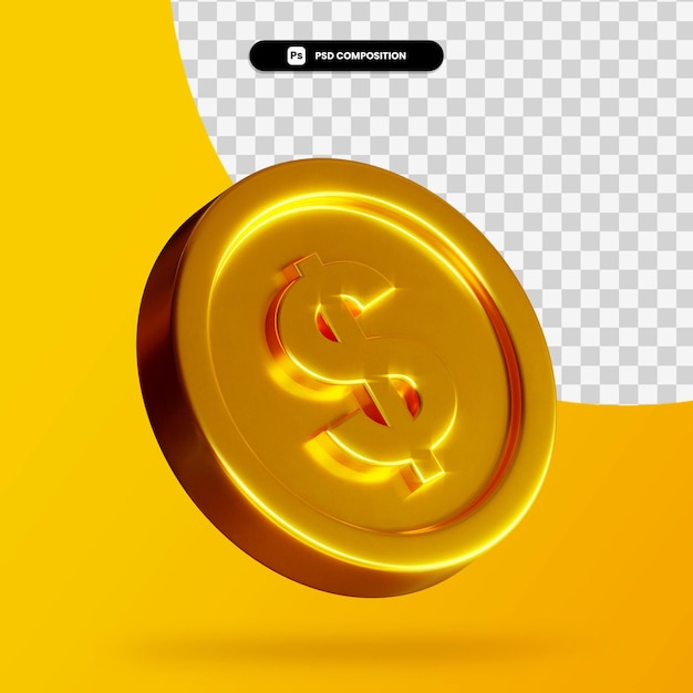 Renderização 3d de moeda de dólar dourado isolada