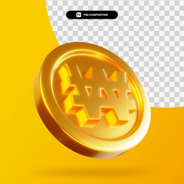 Renderização 3d de moeda dourada ganha isolada
