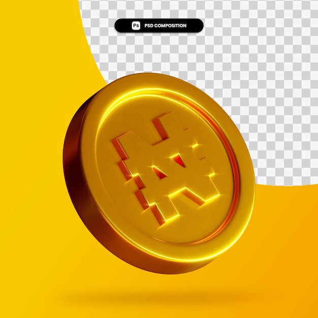 Renderização 3d de moeda dourada naira isolada
