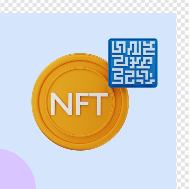 Renderização 3d de moedas nft com código de barras