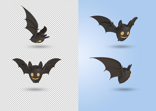 PSD renderização 3d de morcegos fofos para decoração de celebração do dia da festa de halloween