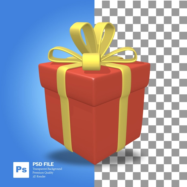 Renderização 3D de objeto de presente vermelho com fita amarela para o Natal