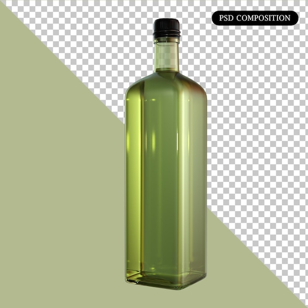 Renderização 3D de óleo de oliva isolado em garrafa de PSD