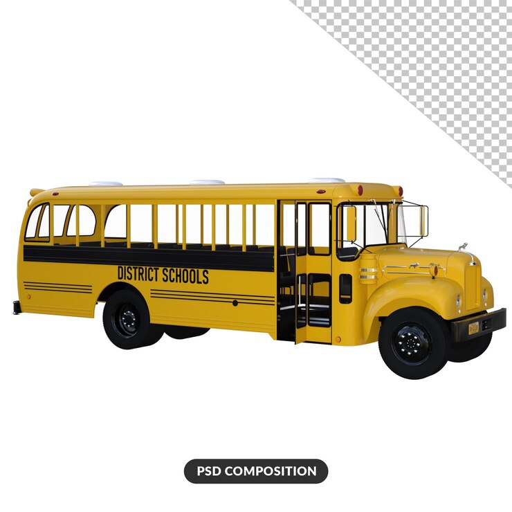 PSD renderização 3d de ônibus escolar