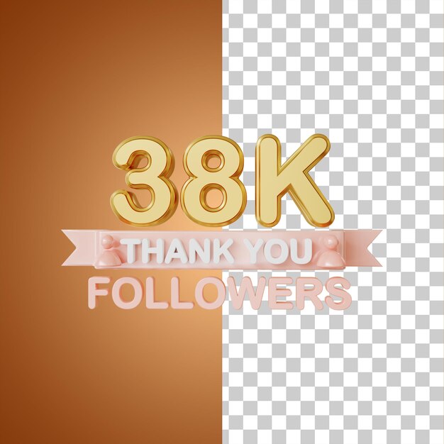 PSD renderização 3d de ouro de 38 mil seguidores