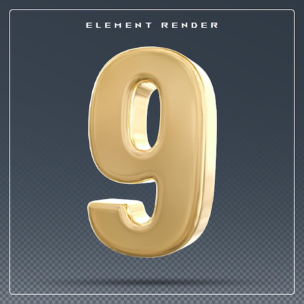 renderização 3d de ouro de 9 números