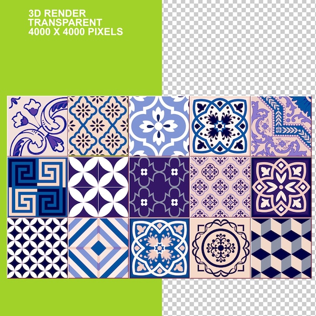 Renderização 3D de padrões de telhas ornamentadas