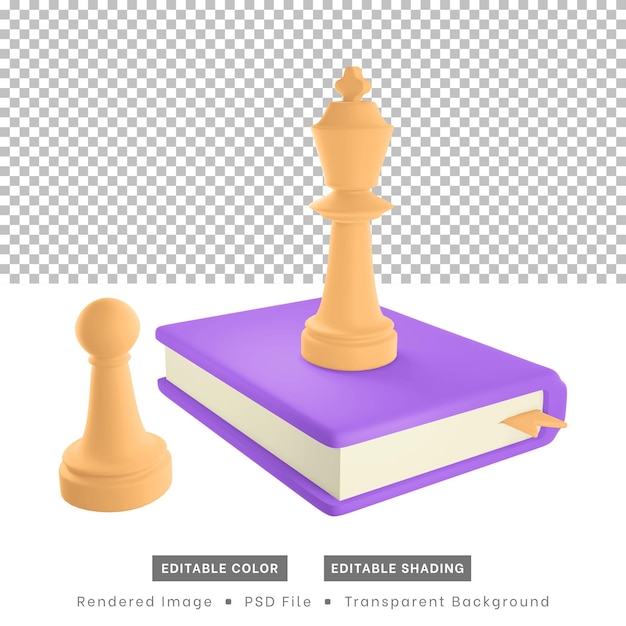 PSD renderização 3d de peças de xadrez e livros