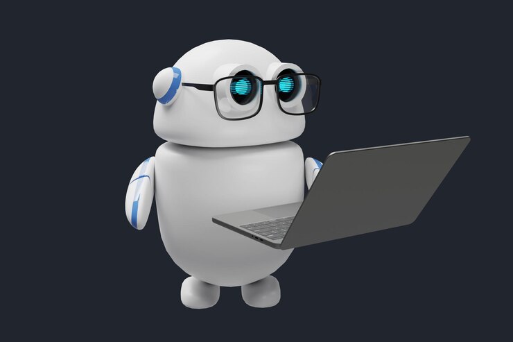 Renderização 3d de personagem de IA de co-piloto conversacional bonito