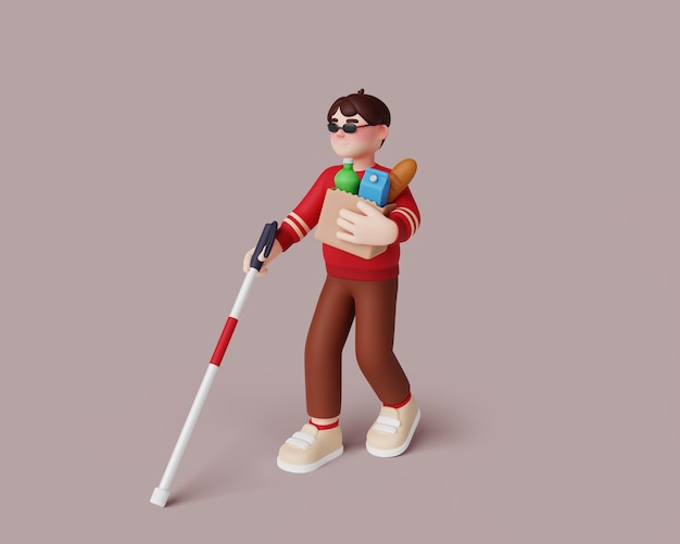 PSD renderização 3d de personagens com deficiência visual