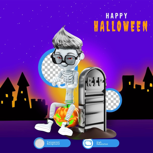 Renderização 3d de personagens de halloween