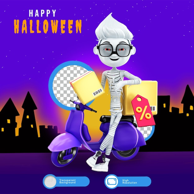 PSD renderização 3d de personagens de halloween