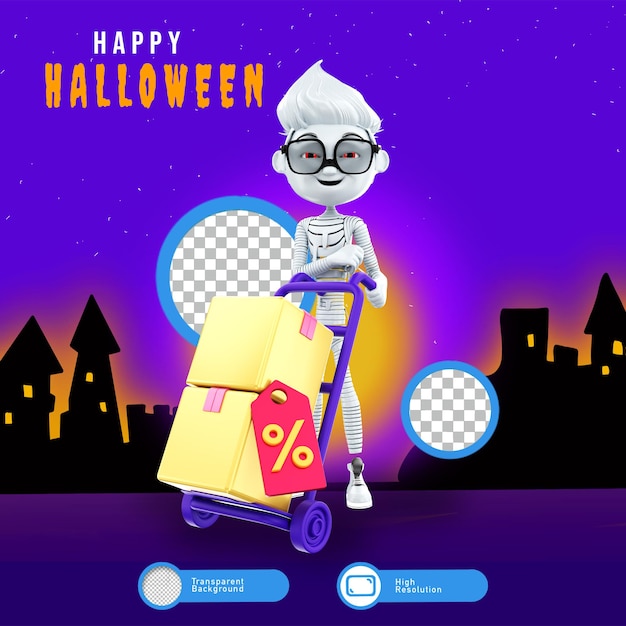 Renderização 3d de personagens de halloween