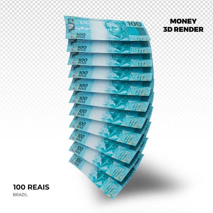 PSD renderização 3d de pilhas de notas brasileiras de 100 reais