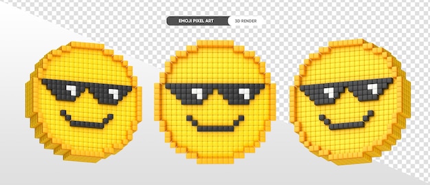 Renderização 3d de pixel art emoji alegre com fundo transparente