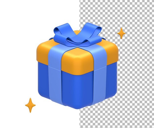 PSD renderização 3d de presente azul-amarelo ou presente para ui ux web aplicativos móveis design de anúncios de mídia social