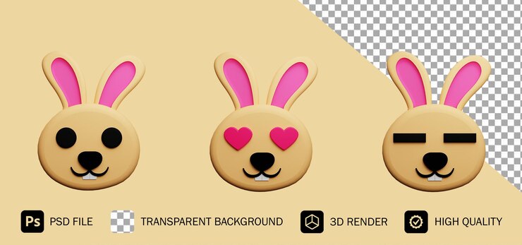 PSD renderização 3d de rosto de coelho fofo
