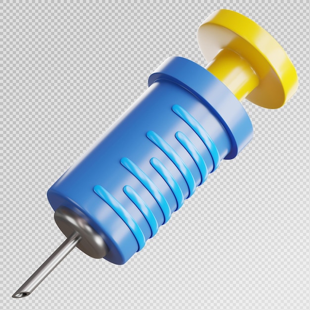 Renderização 3D de seringa com ícone de conceito médico