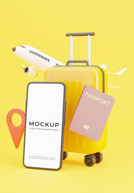 Renderização 3D de smartphone com design de maquete de conceito de turismo