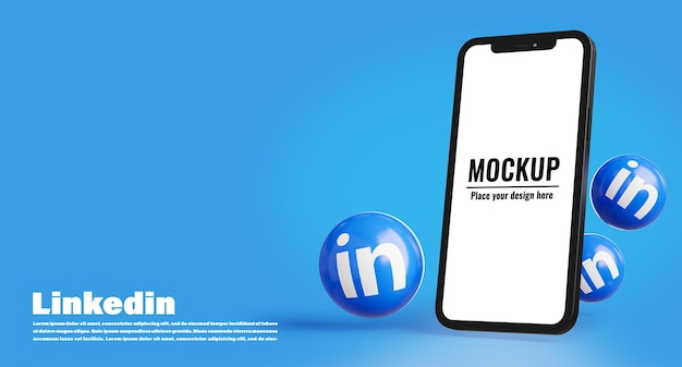 renderização 3D de smartphone com logotipos de esfera linkedin