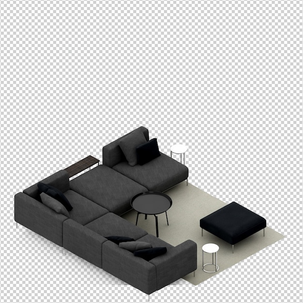 Renderização 3D de sofá isométrico