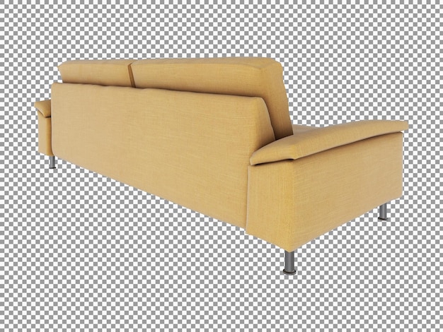 Renderização 3D de sofá minimalista de tecido amarelo com interior isolado