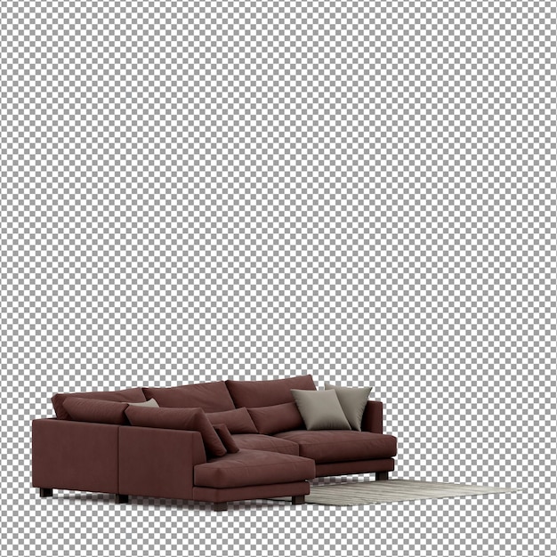 Renderização 3D de sofá minimalista isolado