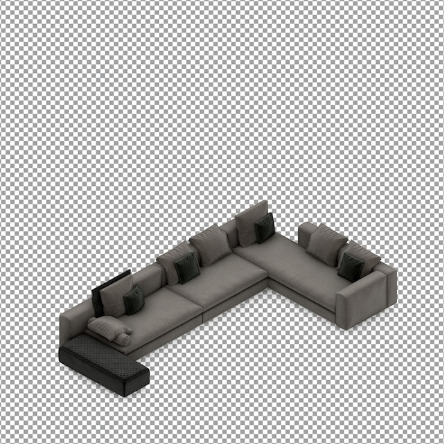 Renderização 3D de sofá minimalista isolado
