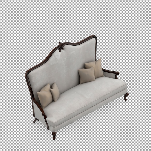 Renderização 3D de sofá minimalista isolado